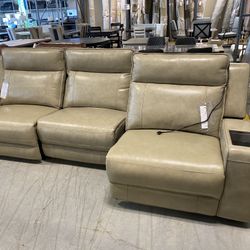Dynasty Stone Beige Leather Triple Power Recliners