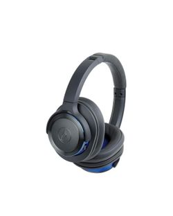 Audio-Technica ATH-WS660BTGBL Solid Bass Bluetooth Wireless Over-Ear Headphones with Built-In Mic & Control, Gunmetal/Blue, Adjustable less than 4h us