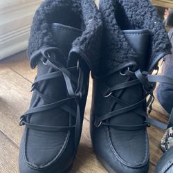 Black Fleece Lined Lace Up Heels  Size 7
