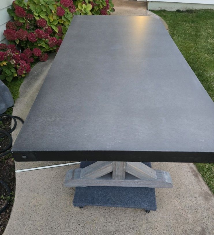 RH Restoration Hardware French Beam Teak and Concrete Dining Dinner Table Charcoal Color