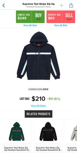 Supreme Text Stripe Zip Up Hooded Sweatshirt