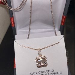Champagne Sapphire 14k Rose Gold 18 Inch Pendant & Chain