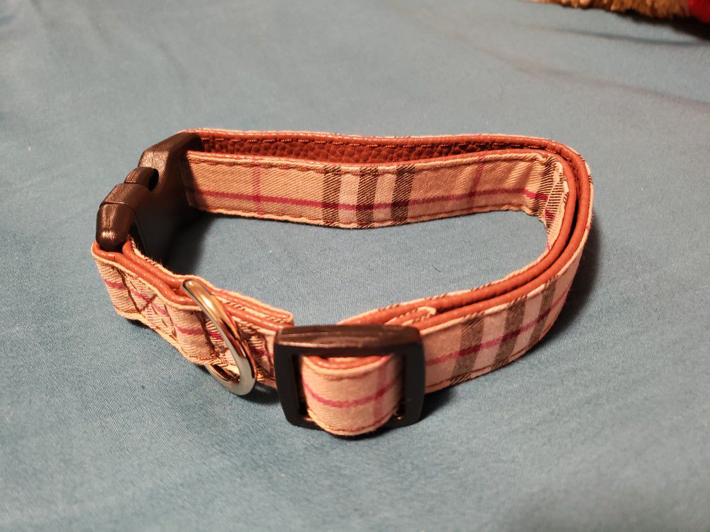 Khaki Plaid Dog Collar M/L