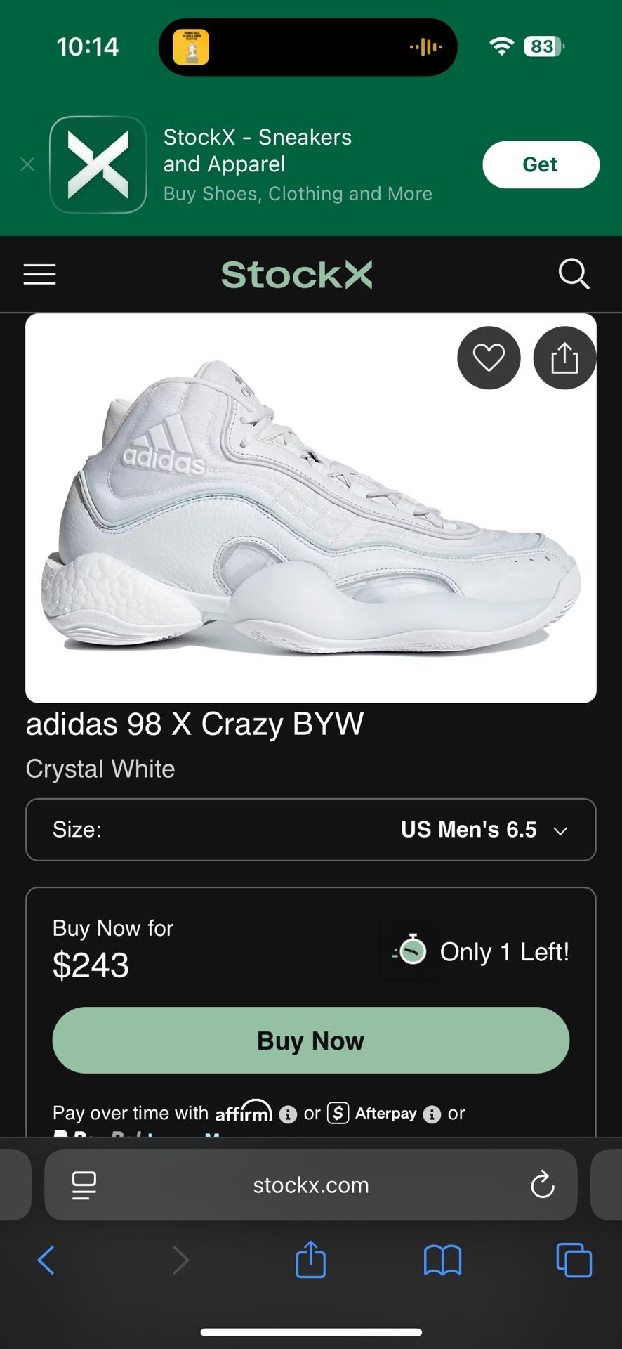 Adidas 98 X Crazy BYW - Size 6.5