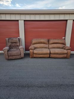Brown Power Reclining Sofa and Manual Recliner Chair Set / Delivery Available