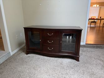 Dark Cherry Wood Entertiainment Center with Glass Doors