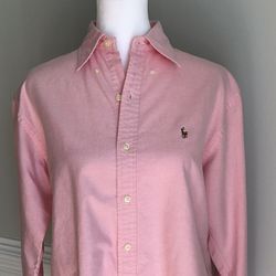 Women’s Button Down Polo Shirt in Solid Pink (size 4) by Ralph Lauren Sport 