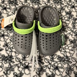 Joybees US Kids C8/9 Gray & Neon Green Clogs