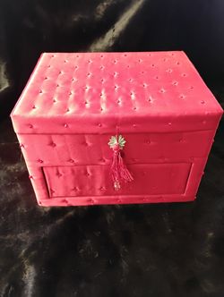 Red Satin Jewelry Box Organizer with Drawer & Tassel