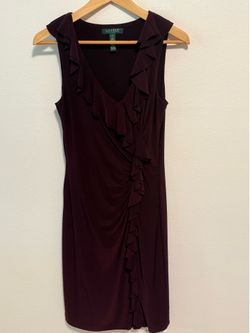 Lauren Ralph Lauren Ruffle Faux Wrap Dress Plum Burgundy Wine Size 4 Ruched Cute