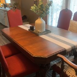 Antique beautiful table and Deep Red 6 chairs ! 