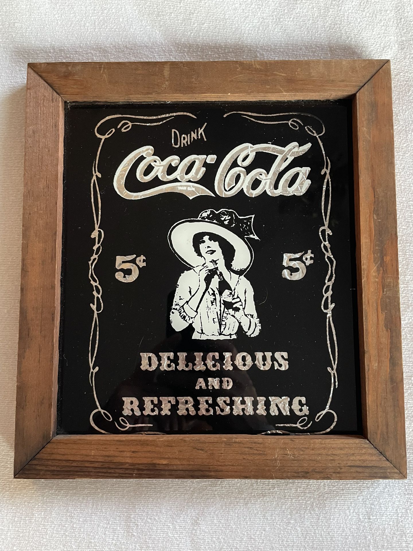 Vintage Coca Cola Wood Framed Bar Mirror 