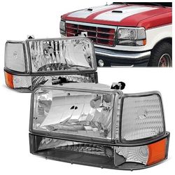 LA Zona Auto Parts Chrome Headlights OEM STYLE Luces Micas Calaveras Faros 1992 to 1996 Ford F150 F250 F350 Bronco