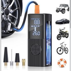 Tire Inflator Portable Air Compressor, 3X Faster Portable Air Compressor with Digital Pressure Gauge, Powerful Battery, for Car, Motorcycle, Bike