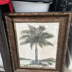 Classy Framed Vintage Palm tree Art Work Ready To Hang In Good Condition 27 X /4 1.2 Inches 