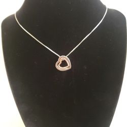 Double Heart Pendant Silver and Brass Plated Swarovski Crystal's Necklace 18"  F11 