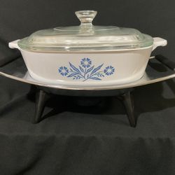 Vintage CorningWare Blue Cornflower 1Q Casserole Dish With Lid And Cradle