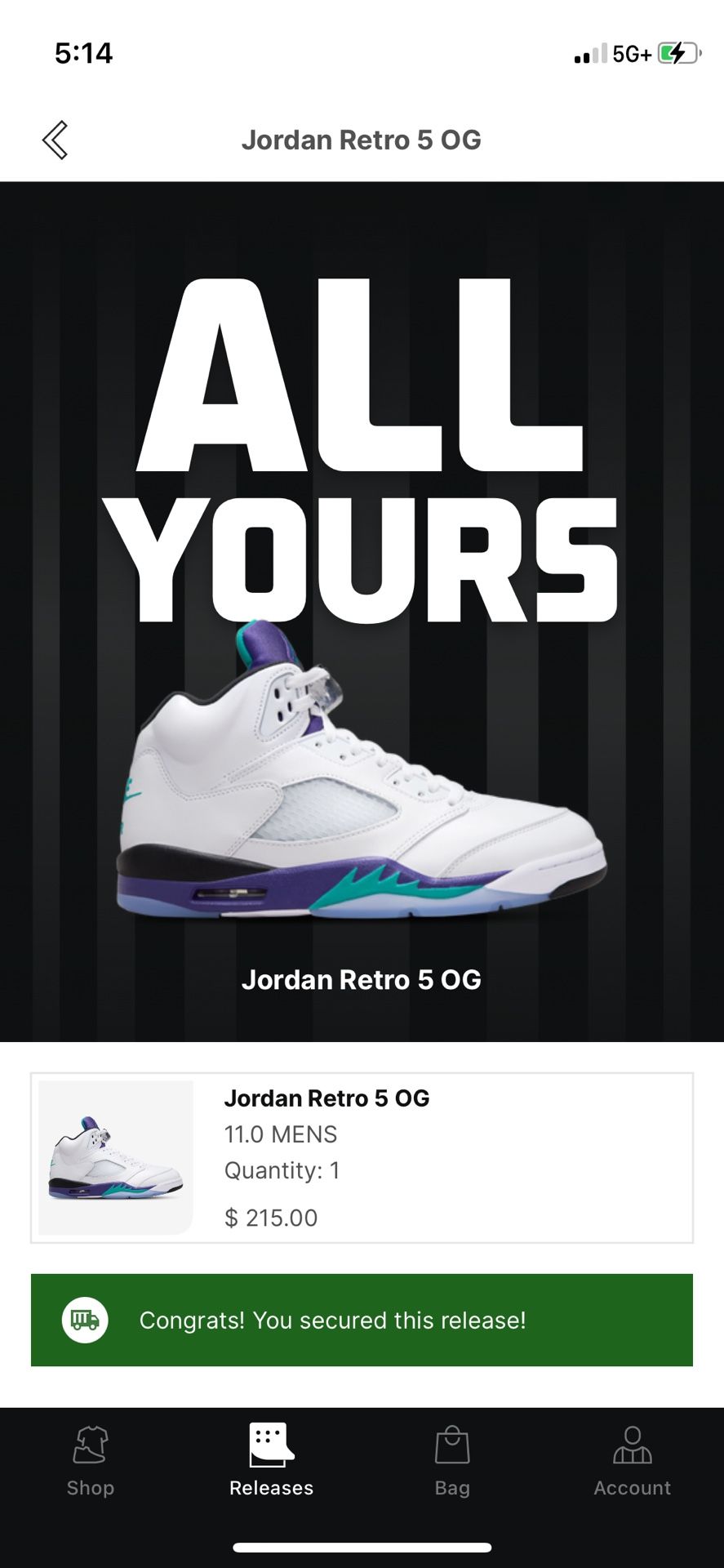 Jordan 5 Grape Size 11