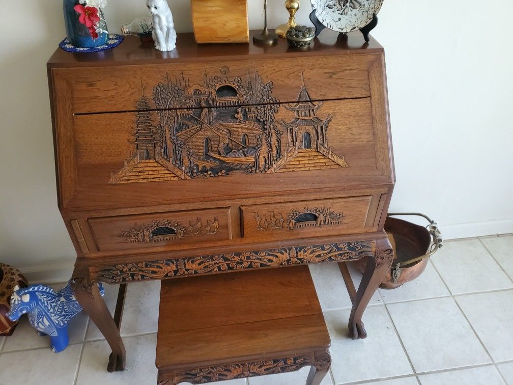 Antique Carved Secretaries Desk