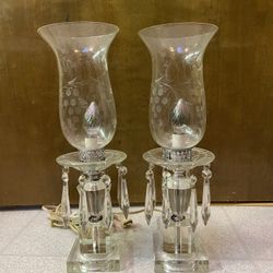 Vintage Hurricane Tear Drop Crystal Table Lamps