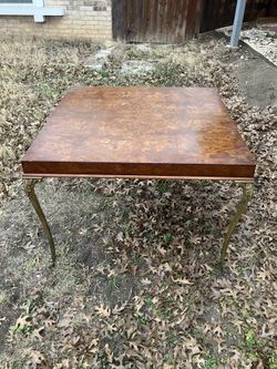 MCM Gordon Burl Wood & Antique Brass Leg Gaming Table-$325 CASH