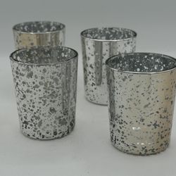 Silver Mercury Glass Votive Tealight Candle Holders, 2.75" H - Set Of 4