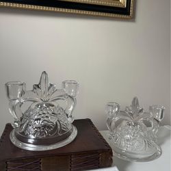 Vintage Pressed Glass Candle Holders Set of 2 | Elegant Table Decor