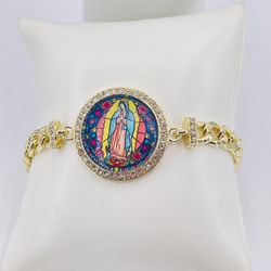 Pulsera virgen de Guadalupe oró laminado 14k/Virgin of Guadalupe bracelet gold Plated 14k