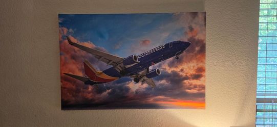 Southwest Airlines at Sunset Boeing 737 Plane 36"×24" Canvas Wall Art