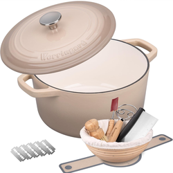 Enameled Cast Iron Dutch Oven Pot with Lid(6QT, Latte)