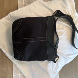 Coach Woman’s Black Logo Shoulder Bag Brass Hardware 