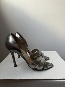 Manolo Blahnik Silver Open Toe Heel Sandals 8.5 Ret $375