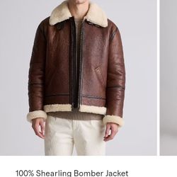 Brown Leather 100% Shearling Bomber Jacket ( Sheep Skin Lining And Trim)
