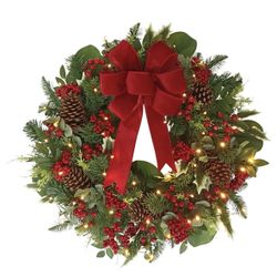 26" Battery-Operated Pre-Lit Decorated Artificial Wreath