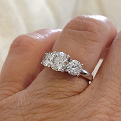 NEW! 2CT.  Round Brilliant ( 3 Stone ) Certified Genuine Moissanite Gemstone Promise Ring, Please see Details 💕