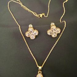 Gold plated necklace earrings