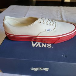 *NEW* Vans Lx Authentic 44 Shoes Duck Canvas White Red Size Men’s 12 with Box