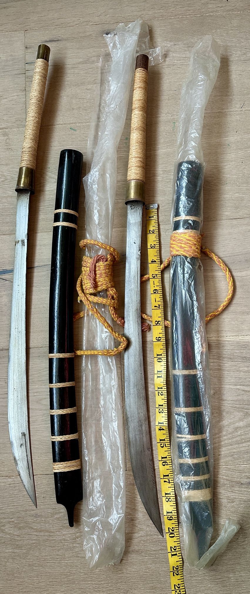 Antique Burmese Thai Dha Daab Dagger Asian Sword with Wave Markings and Sheath