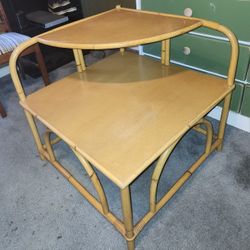Solid Wood Faux Bamboo Tiered Corner End Table 
