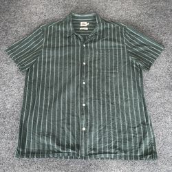Flint and Tinder Camp Shirt Mens XXL Green Pinstripe Short Sleeve Huckberry Top