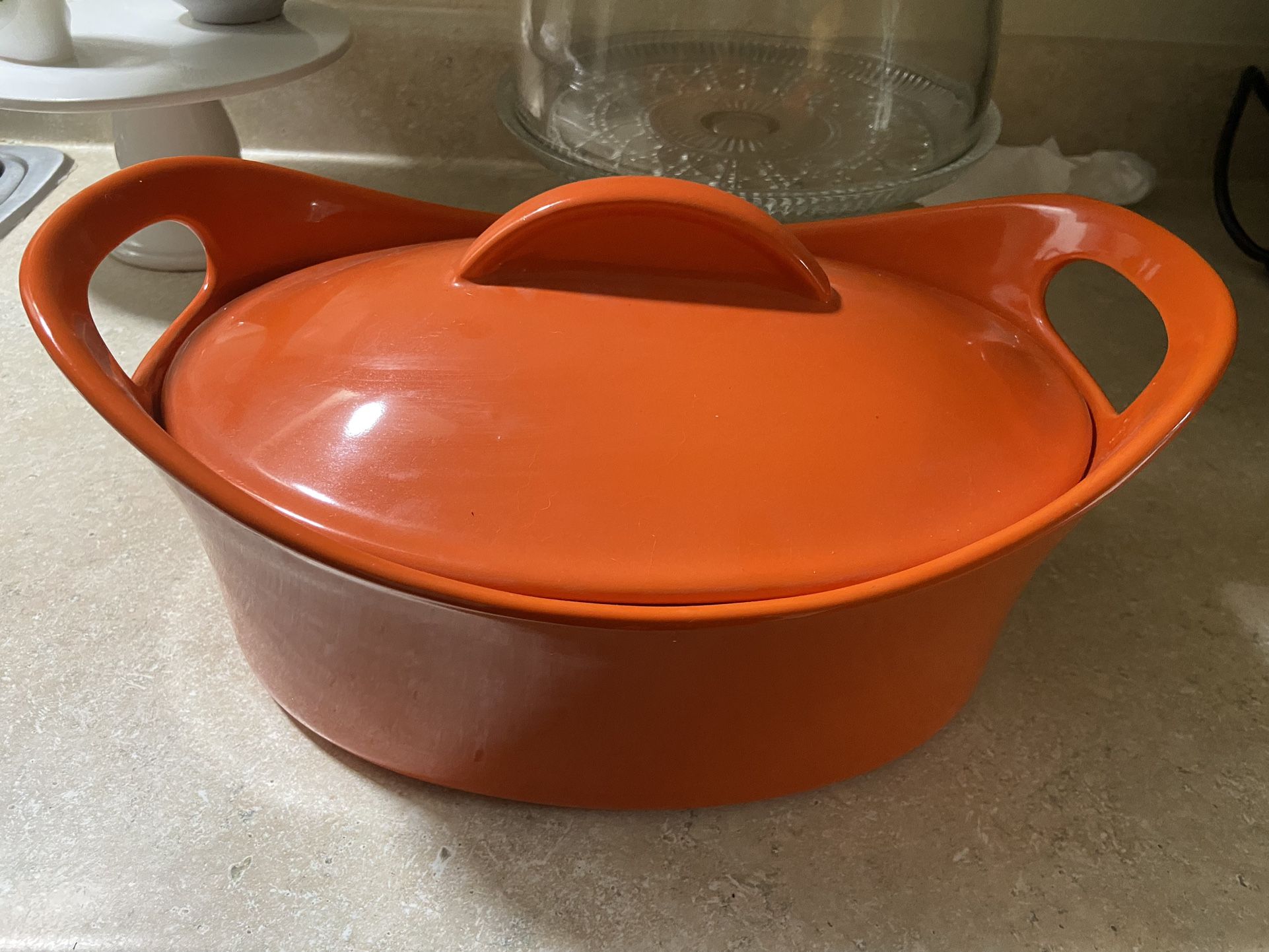 Rachael Ray 4.25 Quart Orange Oval Casserole Stoneware Dutch Oven with Lid Baking