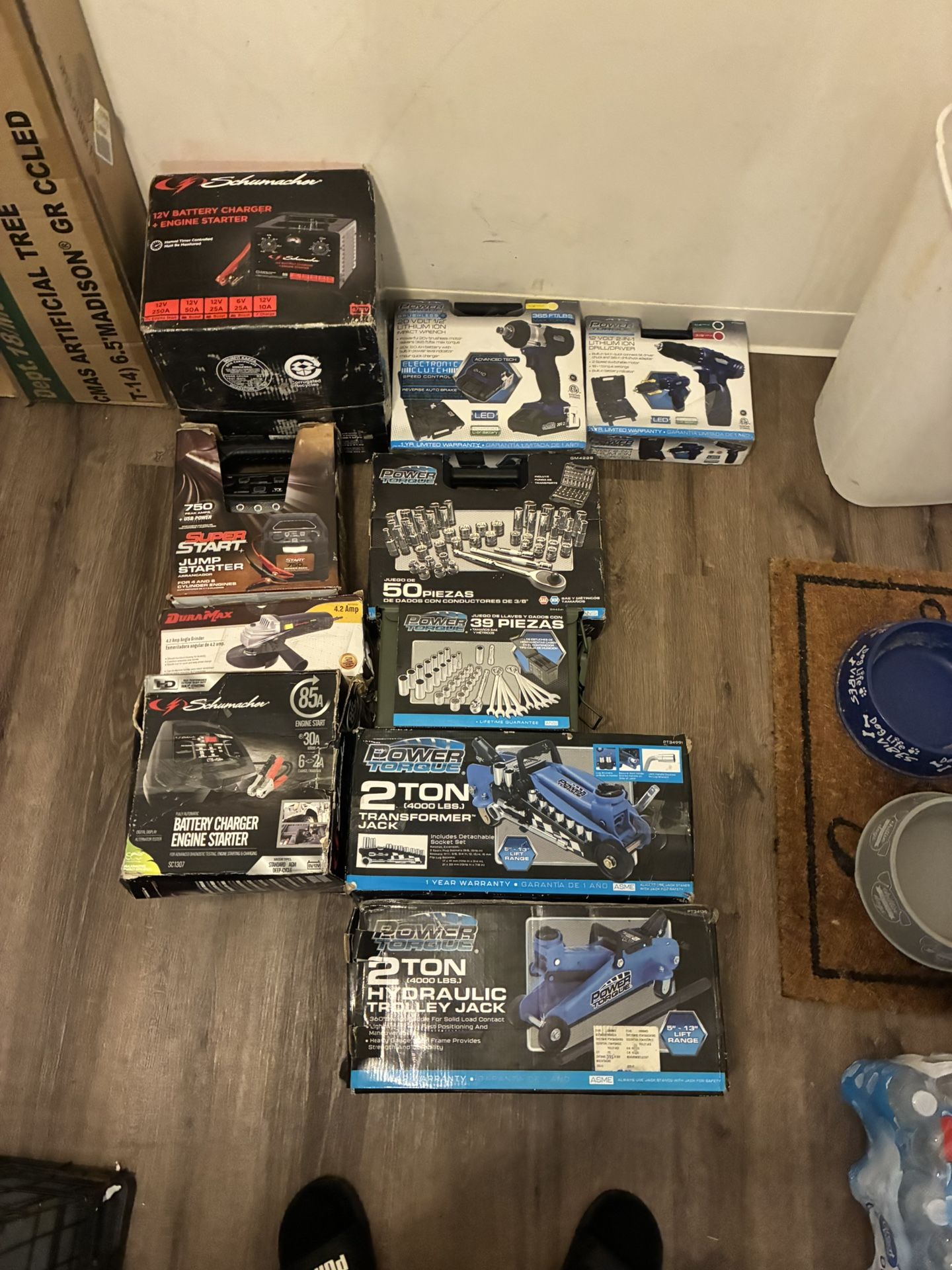 Car Jump, Starter Car, 2 Ton Jack Power Drills, Battery, Chargers, And More