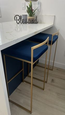 Blue Velvet And Gold Stools New! 