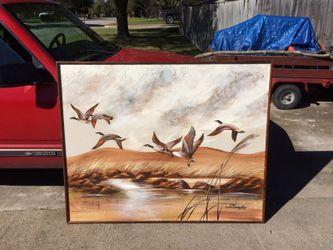 Duck hunters painting by J.Lovejoy