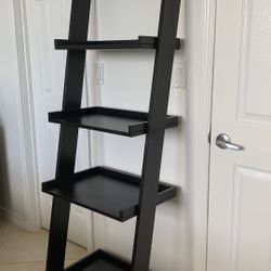 Black Stand Leaning Ladder Bookshelf 5 Tier Furniture 