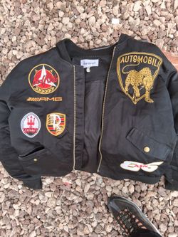 Reason Black Bomber Jacket with Car Brand Patches