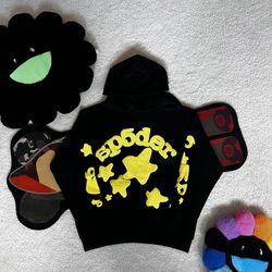 Sp5der Beluga Hoodie in Onyx/Yellow (Large)