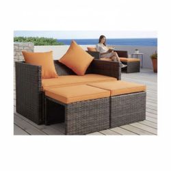 Outdoor Patio Furniture 4 PCS Rattan Sofa Wicker Chair Cushions Table Set Chairs