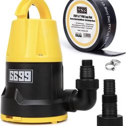 Submersible Sump Pump 2500GPH High Flow with 25FT x 1-1/2” Discharge Hose Drain Water Pump Kit 1/2HP Portable Utility Pump Easy to Use for Flooded Bas