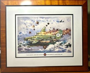 RARE Ossie Jones WWII Print Signed By General Bob Cardenas "Sack Artists" B-24  (2003)